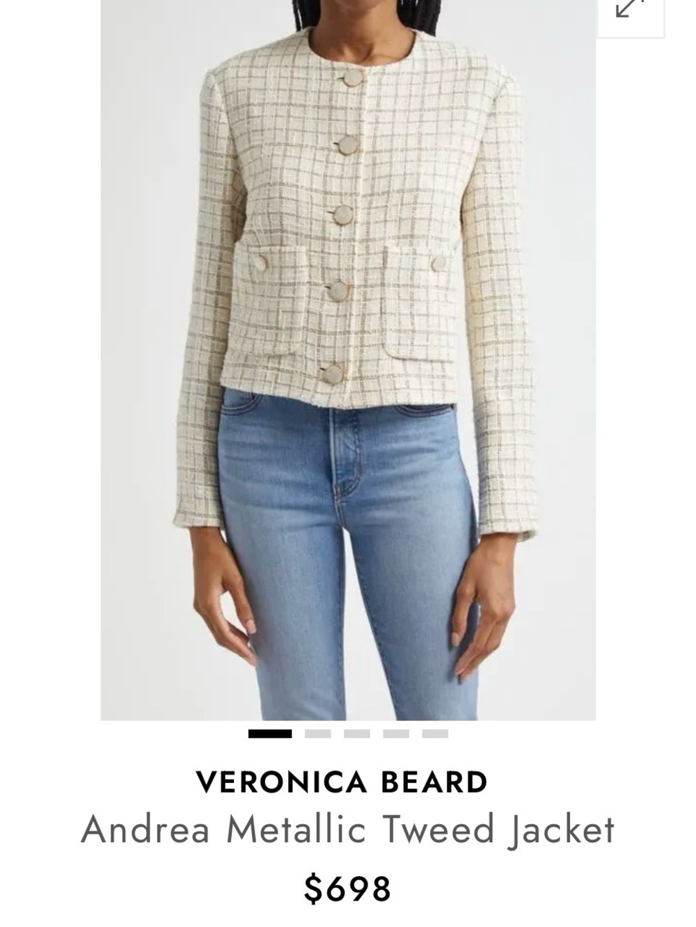 Veronica Beard Andrea Metallic Tweed Collarless Jacket